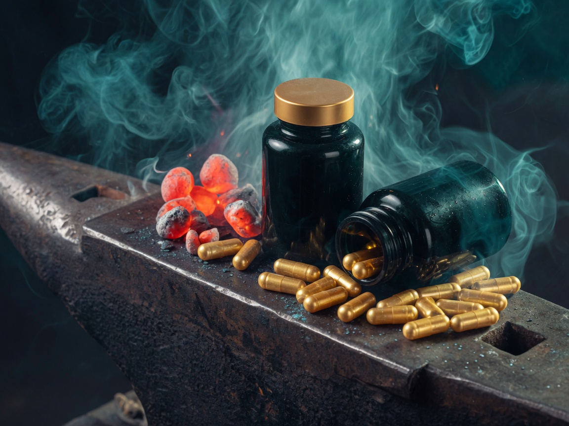 VitalForge capsules on the anvil